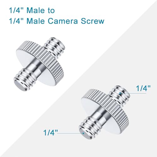 1/4" Male to 1/4" Male Threaded Tripod Screw Adapter, Double Head Stud Mounting Thread Converter for Camera, Monitor, LED Light, Microphone, Shoulder Rig - 2 Packs
