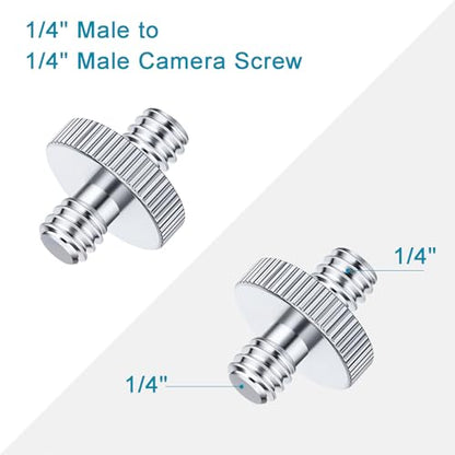 1/4" Male to 1/4" Male Threaded Tripod Screw Adapter, Double Head Stud Mounting Thread Converter for Camera, Monitor, LED Light, Microphone, Shoulder Rig - 2 Packs
