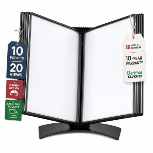 Tarifold Desktop Reference & Display System, 10 Double-Sided Pockets, 20 Sheet Capacity, Durable Metal Base, Easy-Load Polypropylene Pockets, Letter-Size, Made in Denmark, Black - color: Black, style: Desktop