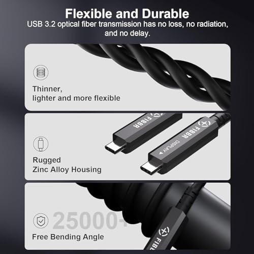 Fiber Optic USB C Cable Full-Featured Active Optical USB C to USB C Cord Compatible with Touch Screen Display,HD Business Meetings Solution,Webcams,Cameras,Projectors etc (CC-Fiber-30ft) - size: CC-Fiber-30ft