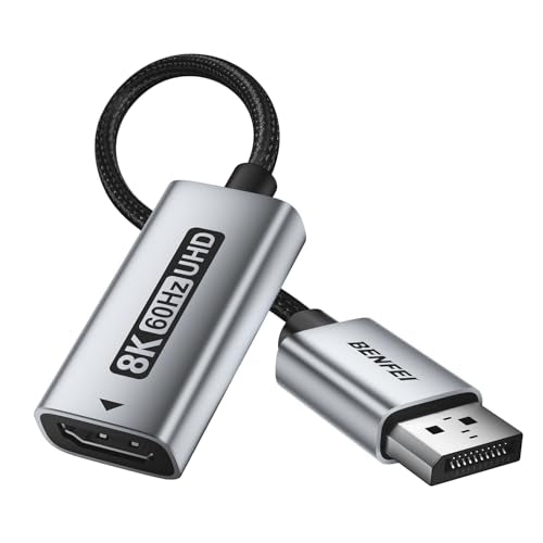 BENFEI DisplayPort 1.4 to HDMI 2.1 Adapter 8K@60Hz/4K@240Hz/1080P@480Hz, Unidirectional DP Computer to HDMI Monitor, High-Spec Aluminum Converter for Gaming Monitor, TV, AMD, NVIDIA - color: Grey, style: 8K 60Hz-1 Pack