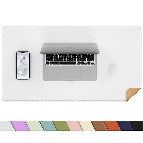 AFIING Cork Desk Mat 23.6 x 13.7, Dual-Sided Cork & PU Leather Desk Pad, Waterproof Non-Slip Desk Protector for Home Office, Study Desk & Minimalist Workspace White - color: White, size: 23.6" x 13.7"