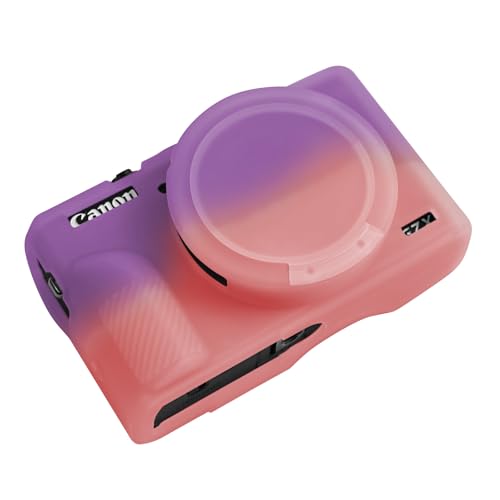 G7X Mark III Case, Soft Silicone Protective Case Cover for Canon Powershot G7X Mark III Digital Camera, Durable Camera Body Skin Protector with Removable Lens Cover, Purple Pink - color: Purple Pink