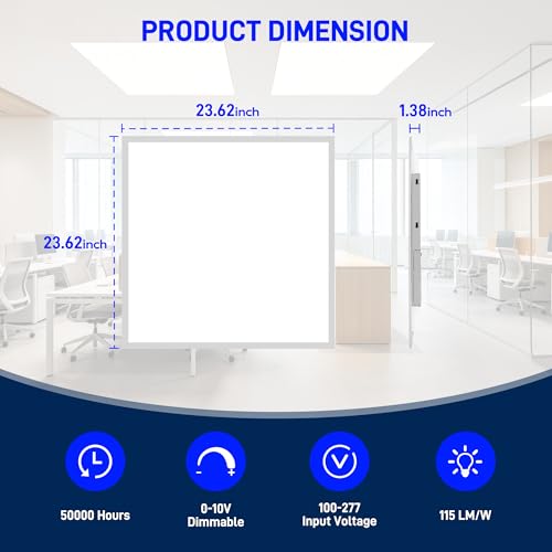 Hykolity 2x2 LED Flat Panel Troffer Light,Dimmable ETL,Drop Ceiling 2 Pack | 30/40/50W Selectable 0-10V Dimmable 5000K 5800LM Recessed Light for Office Classroom Hospital Garage Replaces 2-Lamp Fixture