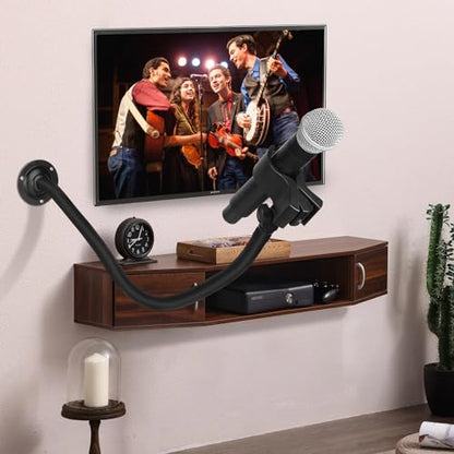 Microphone Holder - 23.6 inch Long Arm Gooseneck Desktop Mic Stand,Mic Arm Wall Mount,Metal Base Mic Clip 3/8" to 5/8" Adapter for Walls/Desk/Podium,Compatible with Shure/Fifine/AT2020/Pyle/Razer