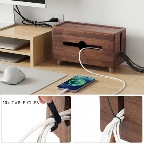 Extra Large Cable Management Box，Wood Cable Organizer Box,Power Strip Box & Organizer for Power Strip, TV Wires & Desk Cable Storage,Hide Desk Cord and Floor Cables