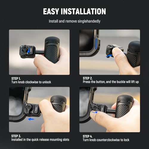 NEEWER Quick Release Side Handle for Phone Cage PA073 PA074 for 16 Pro/16 Pro Max, PA042 for Samsung S24 Ultra, with Covered Cold Shoe, Anti Off Pin, Black Lock, PA045B - style: PA045B