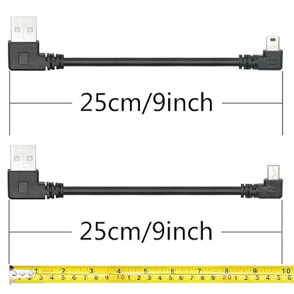 Short Mini USB Charging Cable 9inch, 90 Degree USB 2.0 A Male to Mini USB Left & Right Angle Male Data Sync and Charge Cable, for Dash Cam, DigitalCamera, Hard Drive, MP3 Player, Phone (2Pcs) - style: 1Pair Mini USB - Left & Right Angle