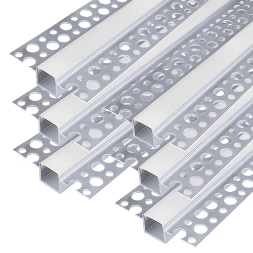 inShareplus Plaster-in LED Channel, 3.3ft/1m 6-Pack led Aluminium Profile with Milky Diffuser, Trimless Recessed Led Strip Diffuser for Under Cabinet, Shelf, Table, Wall and Ceiling - size: double-edge-6-pack (plaster-in)