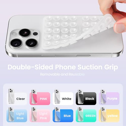 2PCS Silicone Suction Cup Phone Case Mount Double Sided, Hands-Free Phone Accessories Holder for Selfies and Videos, Silicon Sticky Phone Grip for iPhone and Android Transparent&Light Blue - color: Transparent&Light Blue