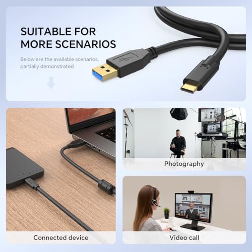 USB-A to USB-C High-Speed Data Transfer Cable with Dual Magnetic Rings – Camera Connection Cable with Signal Boosting, Compatible with Hard Drives, Canon, Sony, Fujifilm, Nikon DSLR Cameras(16ft) - color: Black, size: 16ft