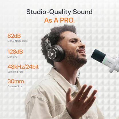MAONO PD200W Hybrid Wireless Podcast Equipment Bundle for 2, XLR USB Dynamic Microphone Kit with 2 Desktop Stand, Software, Noise Cancellation, for Co-hosted, Podcasting, Content Creation,White - color: White