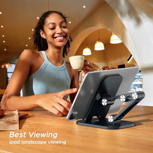 OCYCLONE Phone Stand, Foldable Cell Phone Stand Holder for Desk Office Accessories Adjustable Height and Angle iPhone Stand Compatible with 4"-13" Phones iPad Tablet - Black - color: Black