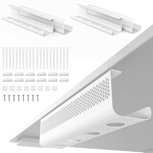 KHAMAL Cable Management Under Desk 52PCS - Cable Management Tray Kit Ventilated Hexagonal Design with Cable Clips, Wire Ties, Cord Holder & Screws for Office, Home - 4 White Sets - color: White 4 Sets