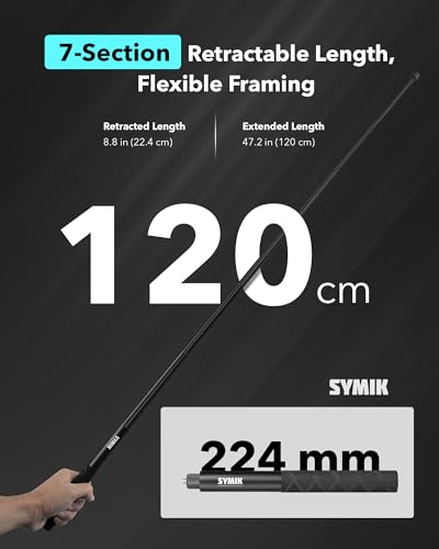 SYMIK Invisible Selfie Stick for Insta360 120cm / 47.2 in, 360 Camera Stick | Aluminum Alloy Extension Selfie Stick, with 1/4'' Screw and Wrist Strap for Insta 360 X5 X4 Air X3 ONE X2, DJI Osmo 360 - size: 120 cm / 47.2 in