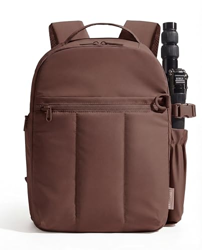 BAGSMART Puffy Camera Backpack, Camera Bags for Photographers, DSLR/SLR Mirrorless Photography Camera Case, Small Water-resistant Travel Backpack for Women with Laptop Compartment, Coffee Brown - color: Coffee Brown