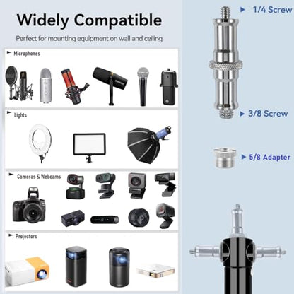 Microphone-Ceiling-Mount,Telescoping Mic Wall-Stand Boom Arm Holder compatible with RØDE PodMic NT1 NT-USB Microphones Podcasting Gaming and Voice Recording