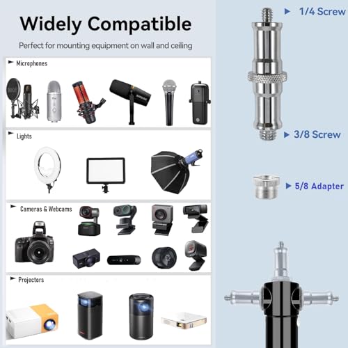 Microphone-Ceiling-Stand,Telescoping Mic Wall-Mount Boom Arm compatible with Shure MV7,MV6,SM7B,SM58,SM57,SM4,SM7dB Microphones for Podcast, Streaming, Gaming & Studio Recording