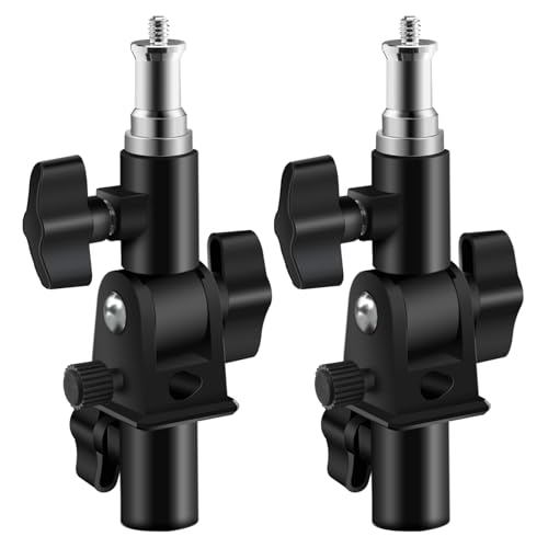 WELLMAKING 2PCS U Shape Tilt Adapter Swivel Mount Umbrella Holder Light Stand with Standard 1/4 to 3/8 inch Metal Male Screw Adapter Spigot Stud for Studio Light Stand, Hotshoe/Coldshoe Adapter