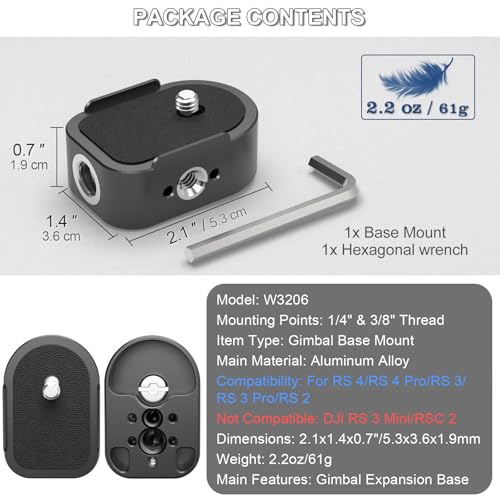Battery Handle Base, Baseplate Accessory Mounting Bracket with QD Socket, Compatible with DJI RS 4/RS 4 Pro/RS 3/RS 3 Pro/RS 2, 1/4" & 3/8" Threads - color: W3206