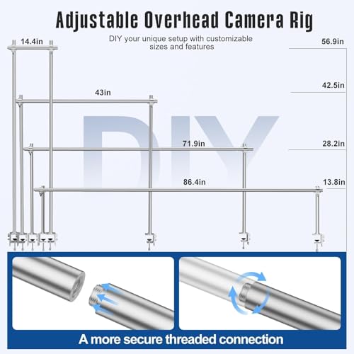 Overhead Camera Mount Rig, Adjustable Aluminum Tabletop Platform for Multi-Device Shooting, Include Dual Ball Heads and Clamp, Supports Max Load 11kg for Product Photography, Live Streams