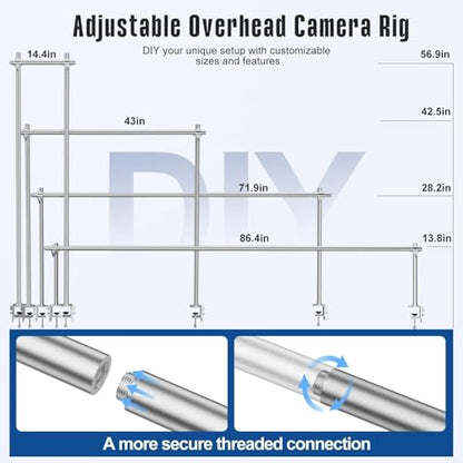 Overhead Camera Mount Rig, Adjustable Aluminum Tabletop Platform for Multi-Device Shooting, Include Dual Ball Heads and Clamp, Supports Max Load 11kg for Product Photography, Live Streams