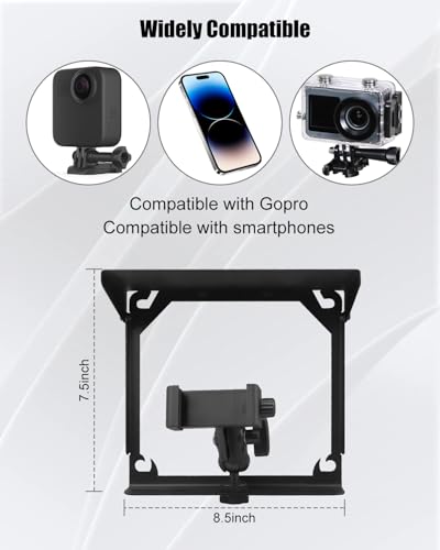 Upgrade Cell Phone Fence Mount with Shade Fit for iPhone GoPro Mevo Start and Other Action Cameras, Fence Phone Holder Suitable for Recording Various Ball Games, Multi-Point Adjustable, Black