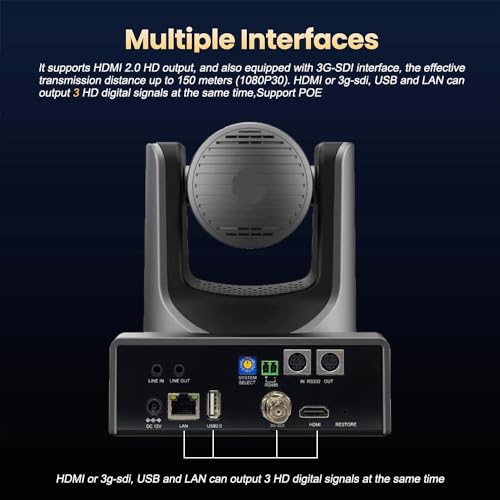 4K PTZ Camera,20X Optics Zoom,4KP60 UHD Live Streaming PTZ Camera,SDI/HDMI/USB/IP Outputs for Church/Events Services (Gray No NDI) - style: 4K PTZ Camera