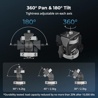 SMALLRIG Top Handle with Monitor Mount Kit, with 3/8"-16 Locating Holes for ARRI, 5 Built-in Cold Shoe, 360° Swivel and 180° Tilt Adjustable Monitor Holder with Thumbscrew, Anti-Twist Design - 5322