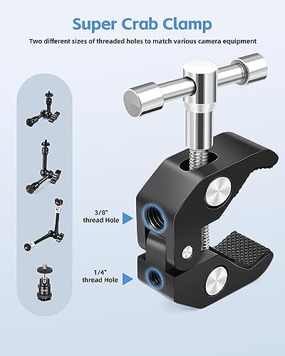 UTEBIT 9 inch Magic Arm with Super Clamp and 360° Ball Heads, Black | Articulating Magic Arm Camera Mount with 1/4" & 3/8" Threads Screws for Monitor,Flash, Microphone, Camera Cage, Action Camera - size: 9inch