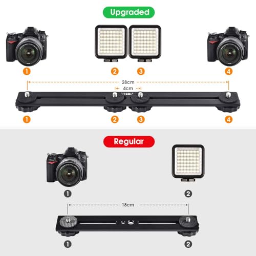 UTEBIT Long Dual Speedlite Tripod Mount Bracket Extension Bar 11 inch Tripod Mount with 1/4“ Hot Shoe , Straight Flash Mount 1/4-3/8 Thread Hole Flash Bracket for LED Light,DSLR Camera,Tripod