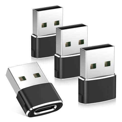 Basesailor USB to USB C Adapter 4Pack,Type C Female to A Male Car Charger Cable Converter for iPhone 17 16 15 14 13 Pro Max Plus,Apple Watch 11 10,iPad Air Mini 7,Samsung Galaxy S26 S25 S24 A55,Z Flip - size: USBC Adapter Type, style: Black