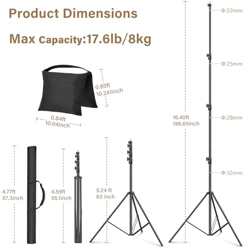 16.4' Heavy Duty Extreme Tall Video Camera Sports Tripod Stand, Sdfghj 16.4ft/500cm Sky High Tripod Light Stand with 1/4"& 3/8" Screw Adapter Non-Slip Feet Wind Resistant, for Soccer/Basketball Games - size: Built-in Spring 16.4'