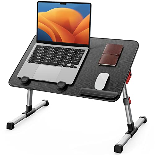SAIJI Laptop Bed Tray Table, Adjustable Home Office Standing Desk Portable Lightweight Foldable Lap Desk for Sofa Couch Floor Working Studying Reading Writing Eating,Fit Up to 17" Laptop(Large，Black) - color: Black, size: 23.6*13 inches