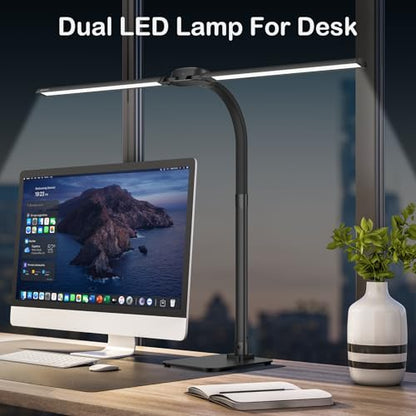 Desk Lamp with USB Charging Port for Home Office 24w Architect Remote Base Dual Task Led Light Modern 5 Color Modes Dimmable Adjustable Gooseneck Double Head Reading Drafting Eye Caring Tall Lamps - color: 360-Black-1
