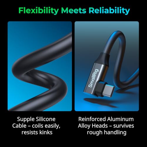 SMALLRIG USB4 40Gbps USB-C Cable, 240W PD 3.1 Fast Charging, 8K@60Hz Video, 100cm/39.4in Straight to Angled Connectors with Cable Tie, for MacBook Pro, for iPad Pro, for iPhone 17/16/15 Series - 5732 - size: 100cm/39.4in, style: Straight to Angled