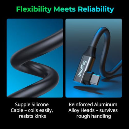 SMALLRIG USB4 40Gbps USB-C Cable, 240W PD 3.1 Fast Charging, 8K@60Hz Video, 100cm/39.4in Straight to Angled Connectors with Cable Tie, for MacBook Pro, for iPad Pro, for iPhone 17/16/15 Series - 5732 - size: 100cm/39.4in, style: Straight to Angled