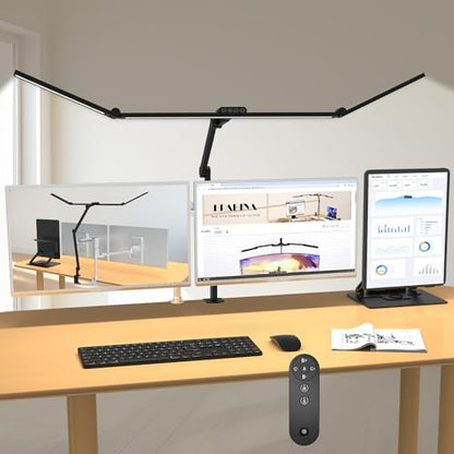 3000 Lumen Ultra Bright Architect Desk Lamp with Clamp, 36W Tall Overhead Led Desk Light for Home Office, 47Inch Long Dimmable Computer Monitor Light Bar with Remote for Table Desktop Drafting - color: Black