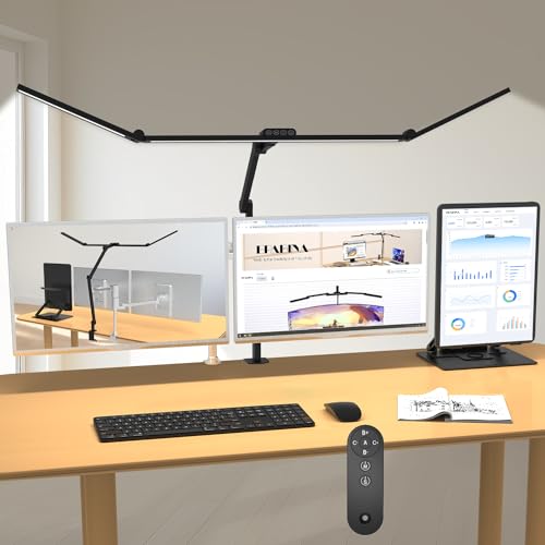 3000 Lumen Ultra Bright Architect Desk Lamp with Clamp, 36W Tall Overhead Led Desk Light for Home Office, 47Inch Long Dimmable Computer Monitor Light Bar with Remote for Table Desktop Drafting - color: Black