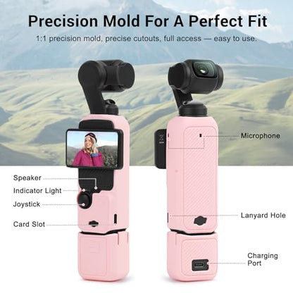 Silicone Case for DJI Osmo Pocket 3/Xtra Muse Camera with Fixed Base & Anti-Loss Lanyard, Compatible with Xtra Muse Accessories – for Travel Vlogging Daily Filming (Pink) - color: Pink