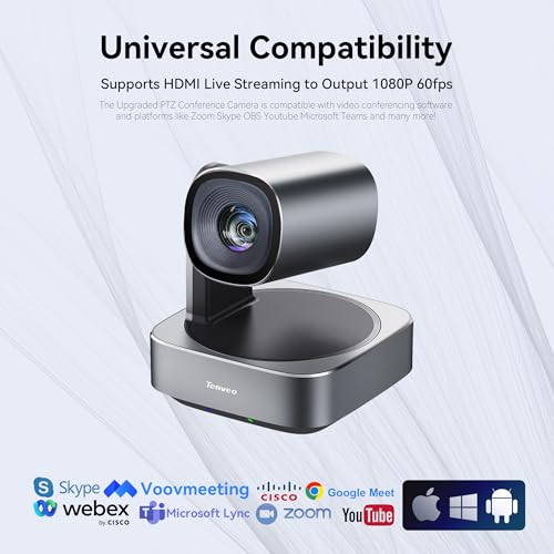 Tenveo VLoop 11X Optical Zoom PTZ Camera Conference Camera, USB3.0/HDMI FHD 1080P 60FPS, for Video Conferencing Live Streaming Church Services Worship Events Business Meeting, Red Dot Design Winner - color: Liquid Silver