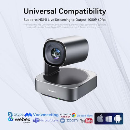 Tenveo VLoop 11X Optical Zoom PTZ Camera Conference Camera, USB3.0/HDMI FHD 1080P 60FPS, for Video Conferencing Live Streaming Church Services Worship Events Business Meeting, Red Dot Design Winner - color: Liquid Silver