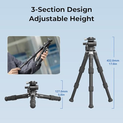 SmallRig Portable Carbon Fiber Tabletop Tripod Kit, 17'' Compact Mini Desktop Tripod with Video Head High Load-Bearing, Built-in QR Plate for Arca, Max Load 3kg / 6.6lb for Cameras, DSLR - style: Video Head