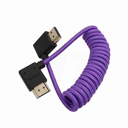 HDMI to HDMI 4K 8K 60p Cable Right Angle Braided Coiled for Panasonic Sony Canon Nikon ZCAM Camera Atomos Ninja V SmallHD Blackmagic Monitor Purple - color: Left to Right Angled, Braided Purple
