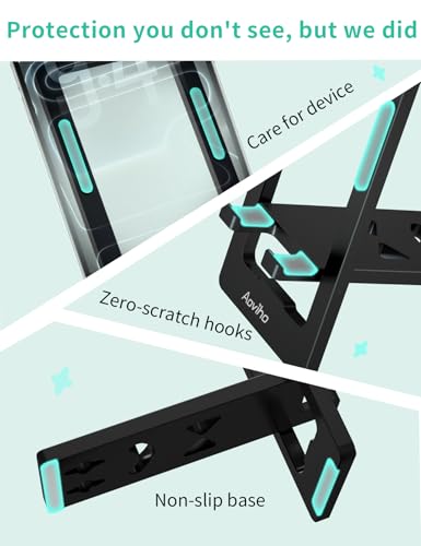 Aoviho Phone Stand for Desk, Ultra-Thin Foldable Aluminum Phone Holder, Portable Travel & Office Cell Phone Stand Compatible with iPhone 17 16 15 14 13 12 Pro Max, Fits 3.7"-7" Devices, Black - color: Black