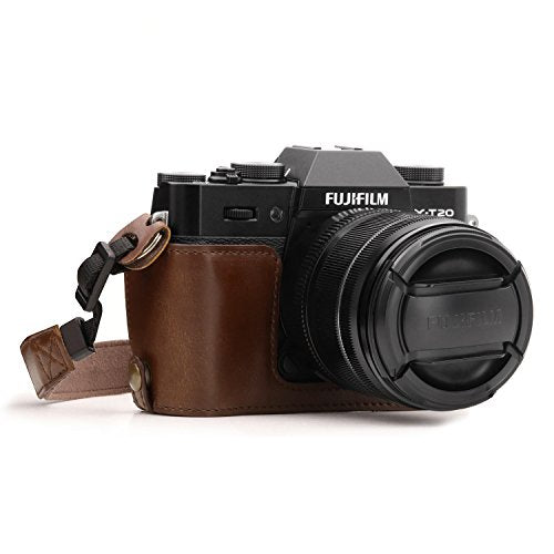 MegaGear Ever Ready Leather Camera Half Case and Strap Compatible with Fujifilm X-T30, X-T20, X-T10 - color: Dark Brown