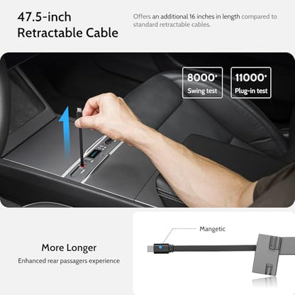 125W Max Retractable USB Hub, Tesla New Model Y Juniper (2026/2025) Accessories, Super Fast Charger Up 65W for MacBook Pro/Air/iPhone 16/15/Samsung Series, 5 in 1 Docking Station - style: Tesla New Model Y Juniper (2026/2025)