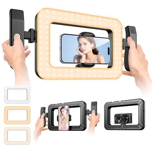 UBeesize Ring Light for Phone, 8000mAh Selfie Light with Detachable Handheld Grip, Smartphone Video Rig, 2900-7000K Dimmable Phone Light for Video Recording, Vlog, TikTok, YouTube, Live Streaming - size: 12in