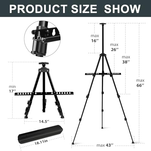 AROIC 17-66 Inch Art Easel Stand, Sturdy Aluminum Tripod for Table Top & Floor Painting - Portable Adjustable Display Easel for Canvases with 1 Storage Bag | Studio, Hobby & Professional Artist Easels - style: 1P
