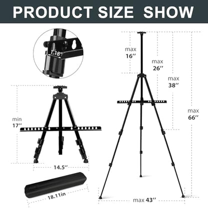 AROIC 17-66 Inch Art Easel Stand, Sturdy Aluminum Tripod for Table Top & Floor Painting - Portable Adjustable Display Easel for Canvases with 1 Storage Bag | Studio, Hobby & Professional Artist Easels - style: 1P